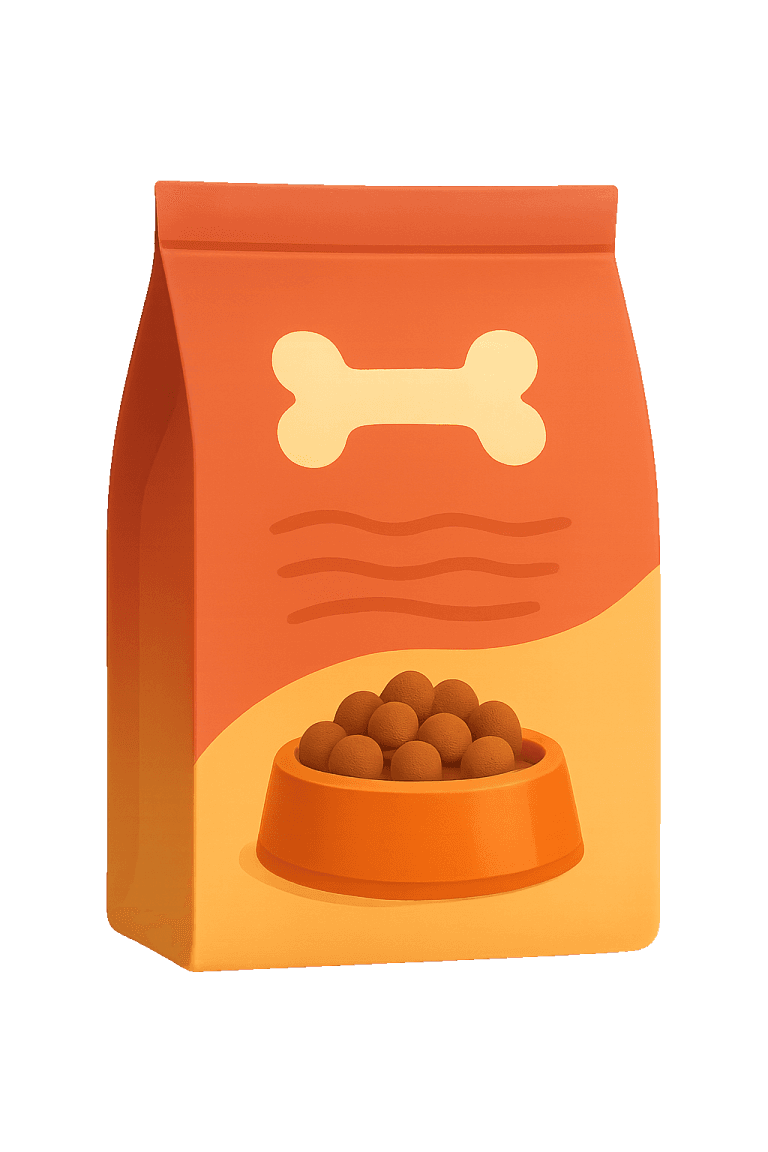 A generic bag of dog food in the camera frame